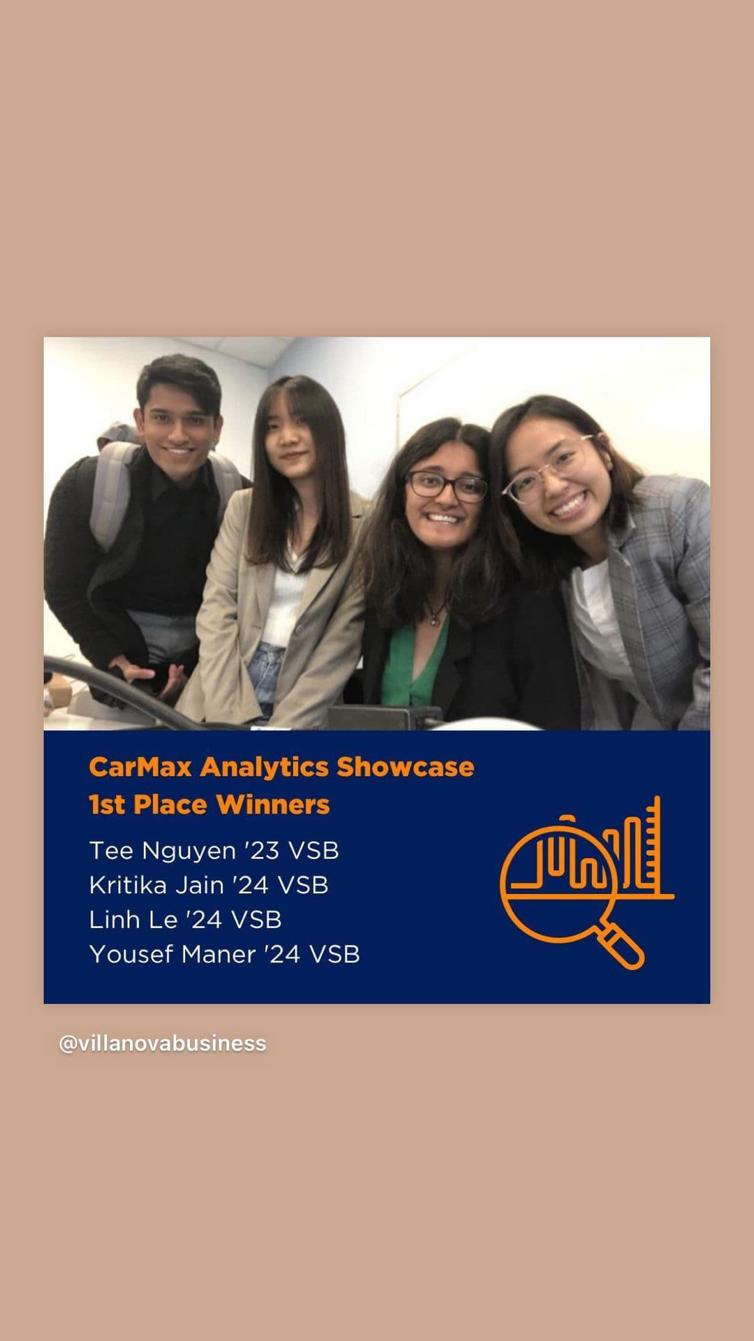 Linh's team accepting 1st place in the CarMax Analytics Showcase